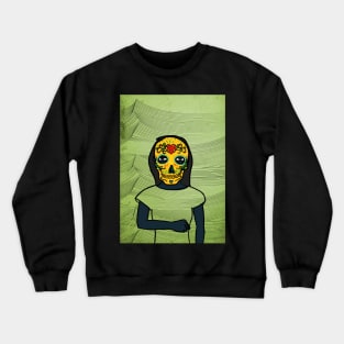 CZ - Dark-Eyed Female Character with Mexican Mask and Waves Background Crewneck Sweatshirt